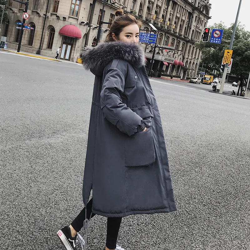 

2019 Winter New Style down Jacket Cotton-padded Clothes WOMEN'S Dress Korean-style Loose-Fit Mid-length over-the-Knee Hooded Cot