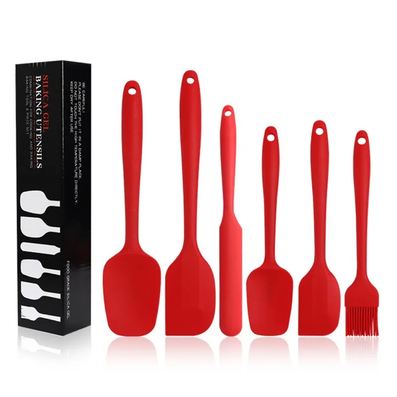  6 Pcs Spatula Sets BPA Free Silicone Scrapers Spoon Non-Stick Silica Cake BBQ Heat Resistant Flexib