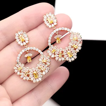 

Crystal Rhinestone Hanging Earrings For Women Korean Retro Luxury Zircon Flower Basket Light Piercing Jewelry