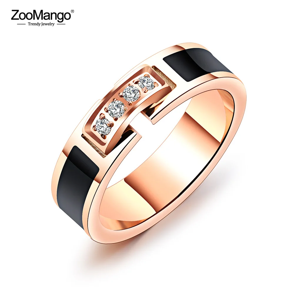 

ZooMango Trendy Stainless Steel Wedding Ring Rose Gold Color Ring For Women AAA Cubic Zirconia Female Engagement Jewelry ZR19103