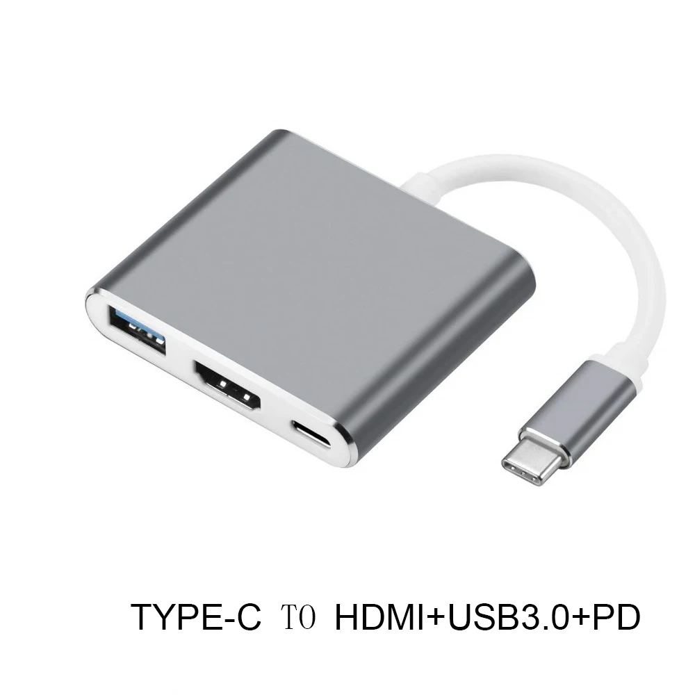 4 в 1 USB C HDMI Тип c к HDMI 4 к адаптер VGA USB3.0 аудио видео конвертер PD 87 Вт быстрое зарядное устройство для Macbook pro samsung s9 s10 - Цвет: gray