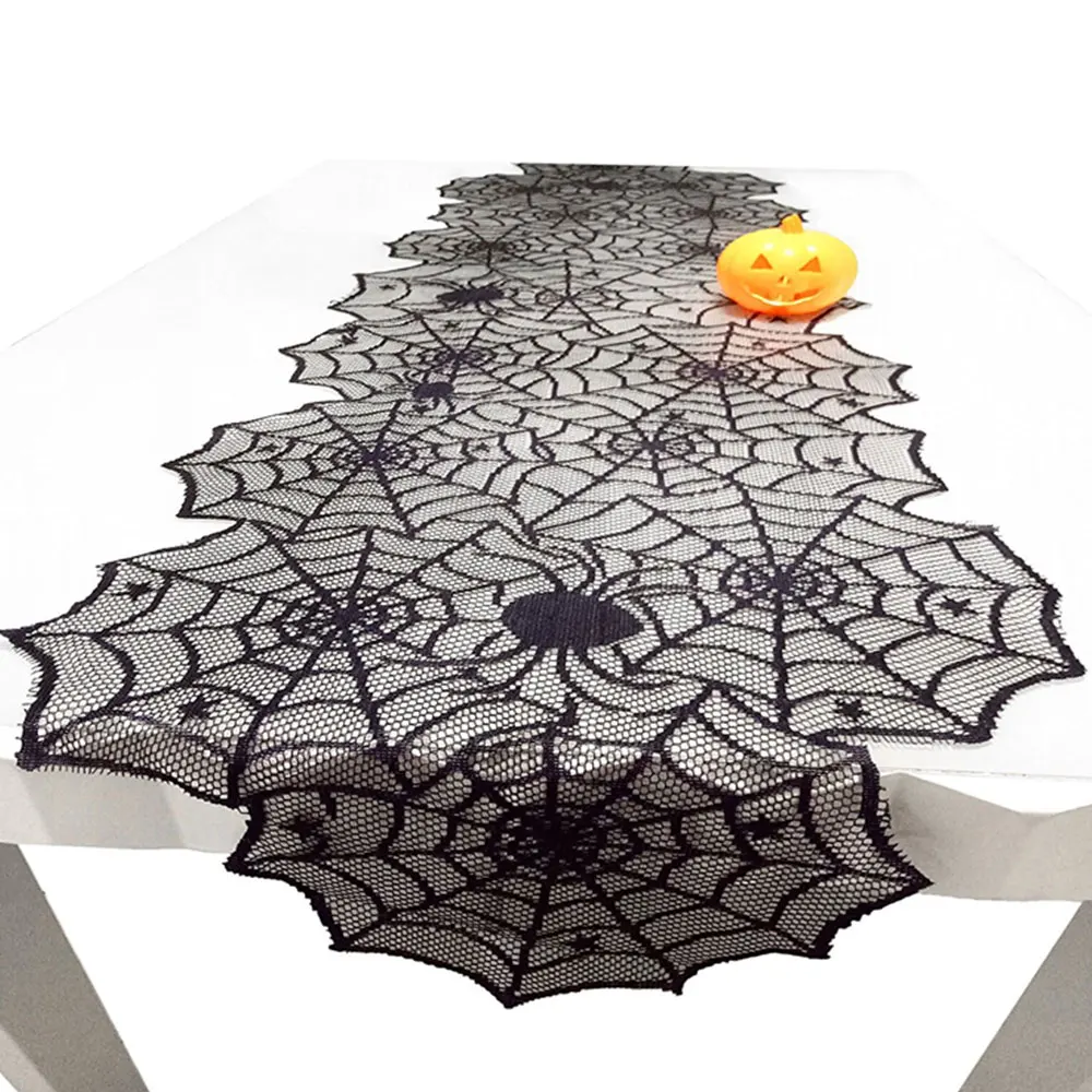 

Table Cover Polyester Halloween Table Runner Tablecloth Lace Spider Dinner Party Gothic Home Decorate Wedding