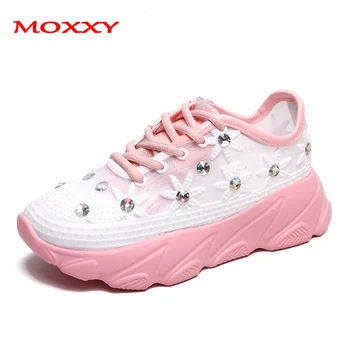 

2019 Wedged White Sneakers Women Glitter Sunflower Crystal White Sneakers Female Running Shoes Breathable Mesh Woman Sneakers