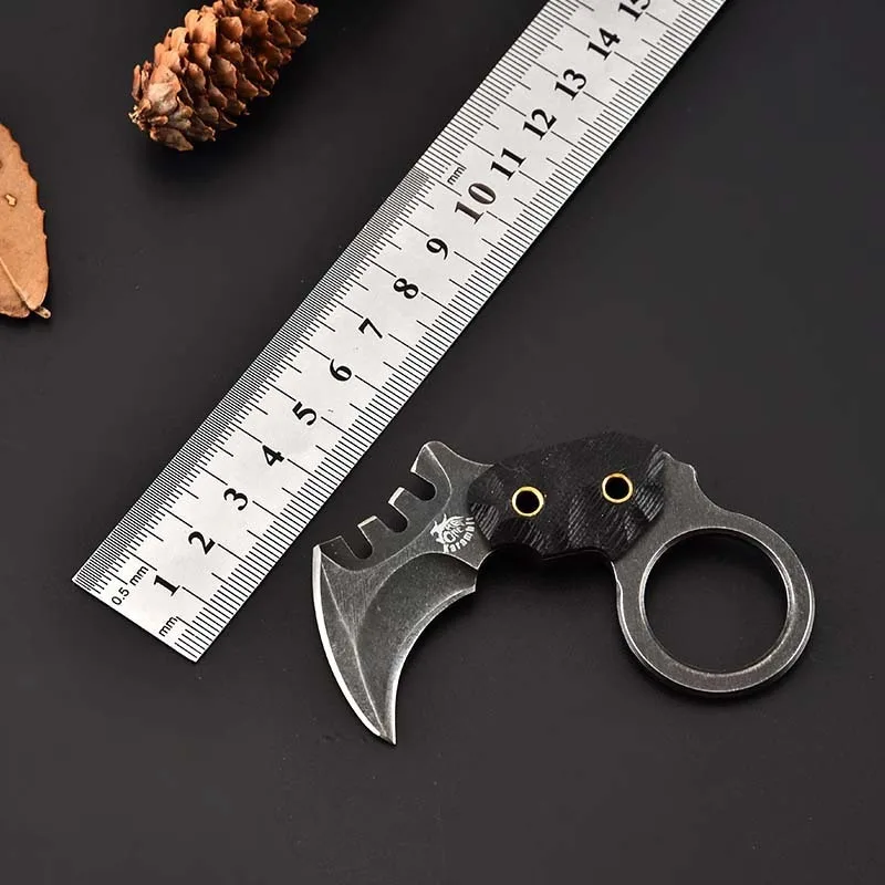 

Hysenss Karambit Claw Knife Stonewashed Small Straight Knife Tactical Camping Survival Pocket EDC Tools