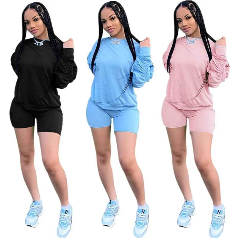 

Solid Color Round Neck Pile Sleeve Pant Set 2 Piece Set Women Clothing