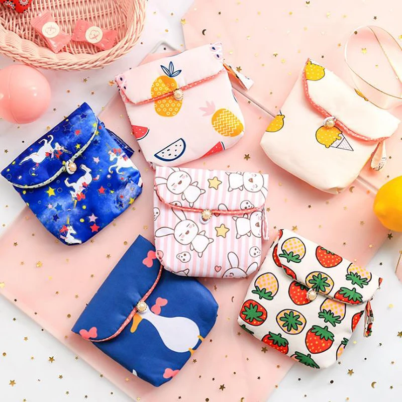 

1 Pcs Cute Unicorn Rabbit Ice Cream Fruits Sanitary Napkin Storage Bag Credit Card Holder Organizer Coin Purse Bag Stationery