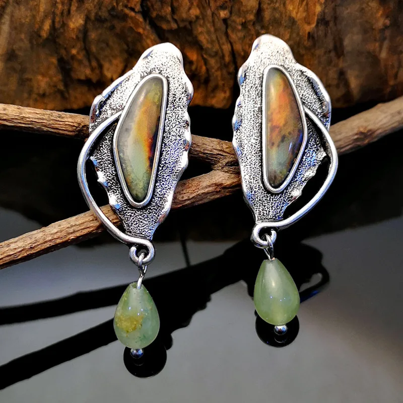 Boho Abalone серьга ракушка для женщин винтажный серебристый лист Геометрическая богемная подвеска в виде капли воды серьги Z5D320