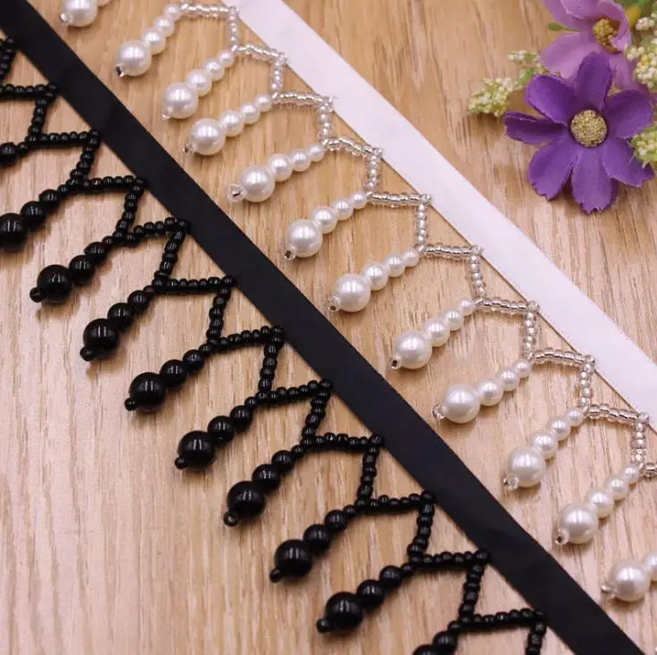 3Yard/Lot Gourd Pearl Handmade Nail Bead Lace Trim DIY Ethnic Style Clothes Dress Curtain Tassel Fringe Accessories
