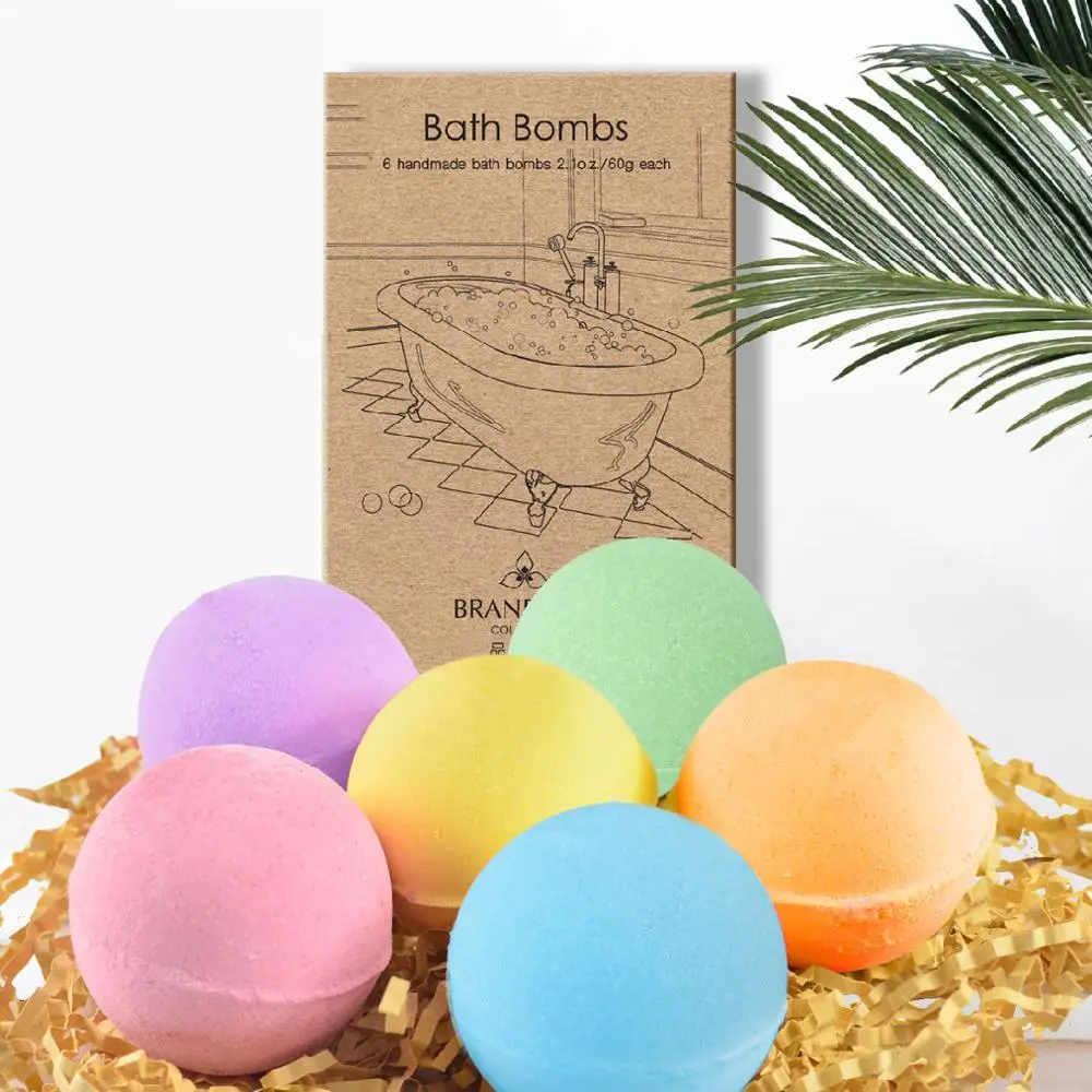 6PCS Bath Bombs Spa Bomb Fizzy Natural Handmade Sea Salt Lavender Bath Bomb Kit For Moisturizing 4