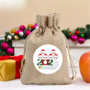 

16pcs/set Linen DIY Wrapping Solid Christmas Drawstring Gift Bags With Sticker Party Snacks Multifunction Festival Candy Pouch