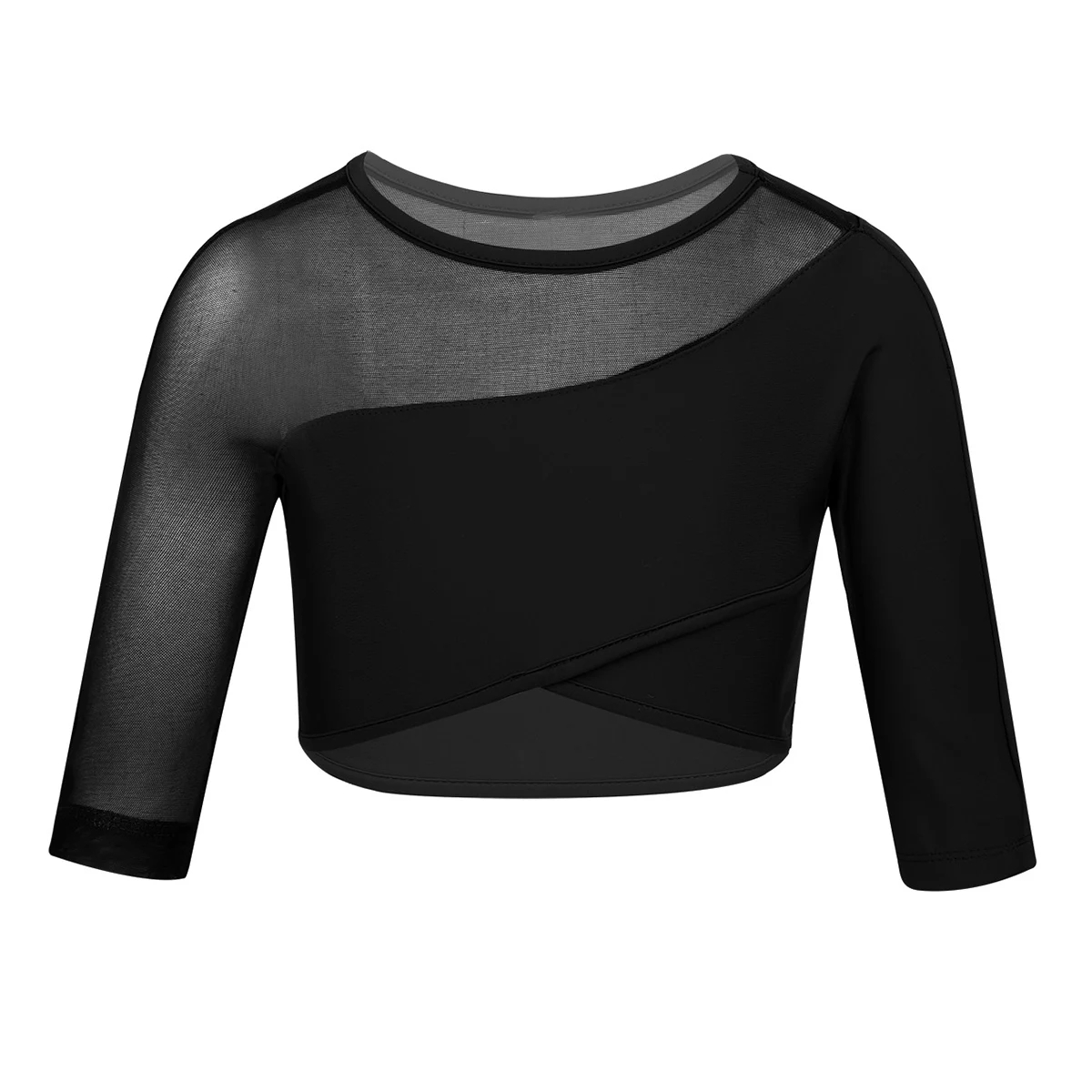 Girls Tank Tops Kids 3/4 Sleeves Asymmetrical Tops Crop Top Children Girls Ballet Dance Stage Performance Workout Gymnastics Dance Crop Top