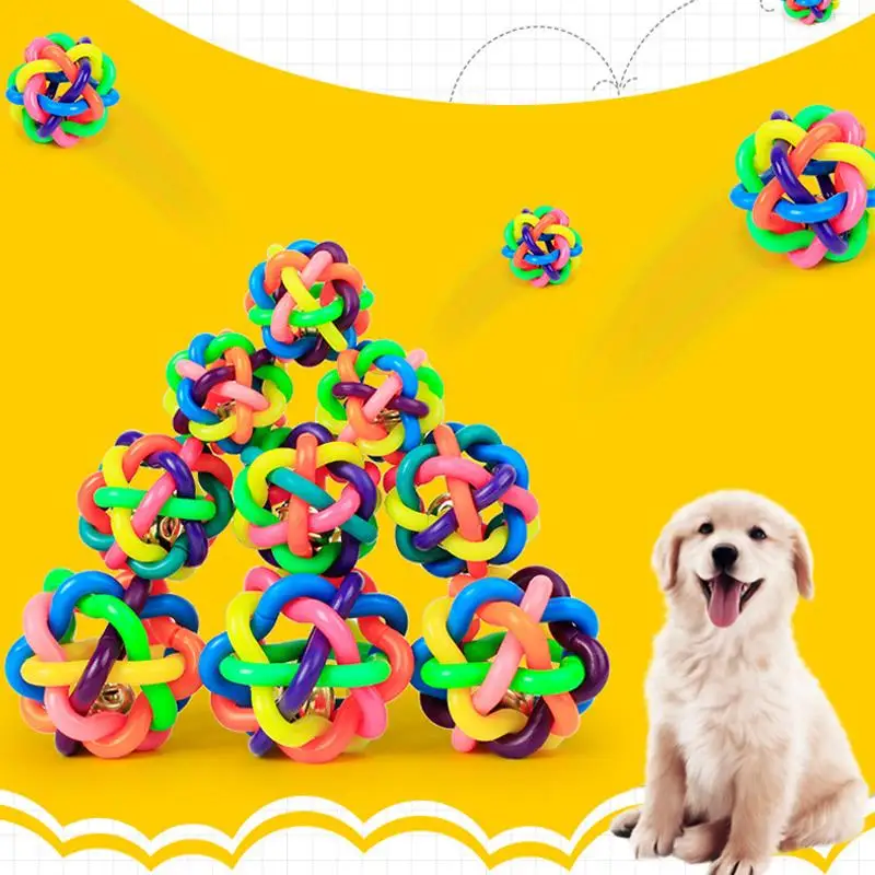 Rubber Pet Chew Toys Knitting Ball Bell Dog Toy Colorful Pet Puppy