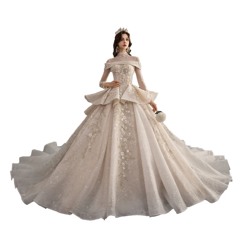 High Quality Wedding Dress 2020 Luxury Bridal Dress Gorgeous Shiny Beadwork Handwork Flower Cathedral Train Vestido De Noiva High Quality Wedding Dress 2020 Luxury Bridal Dress Gorgeous Shiny Beadwork Handwork Flower Cathedral Train Vestido De Noiva