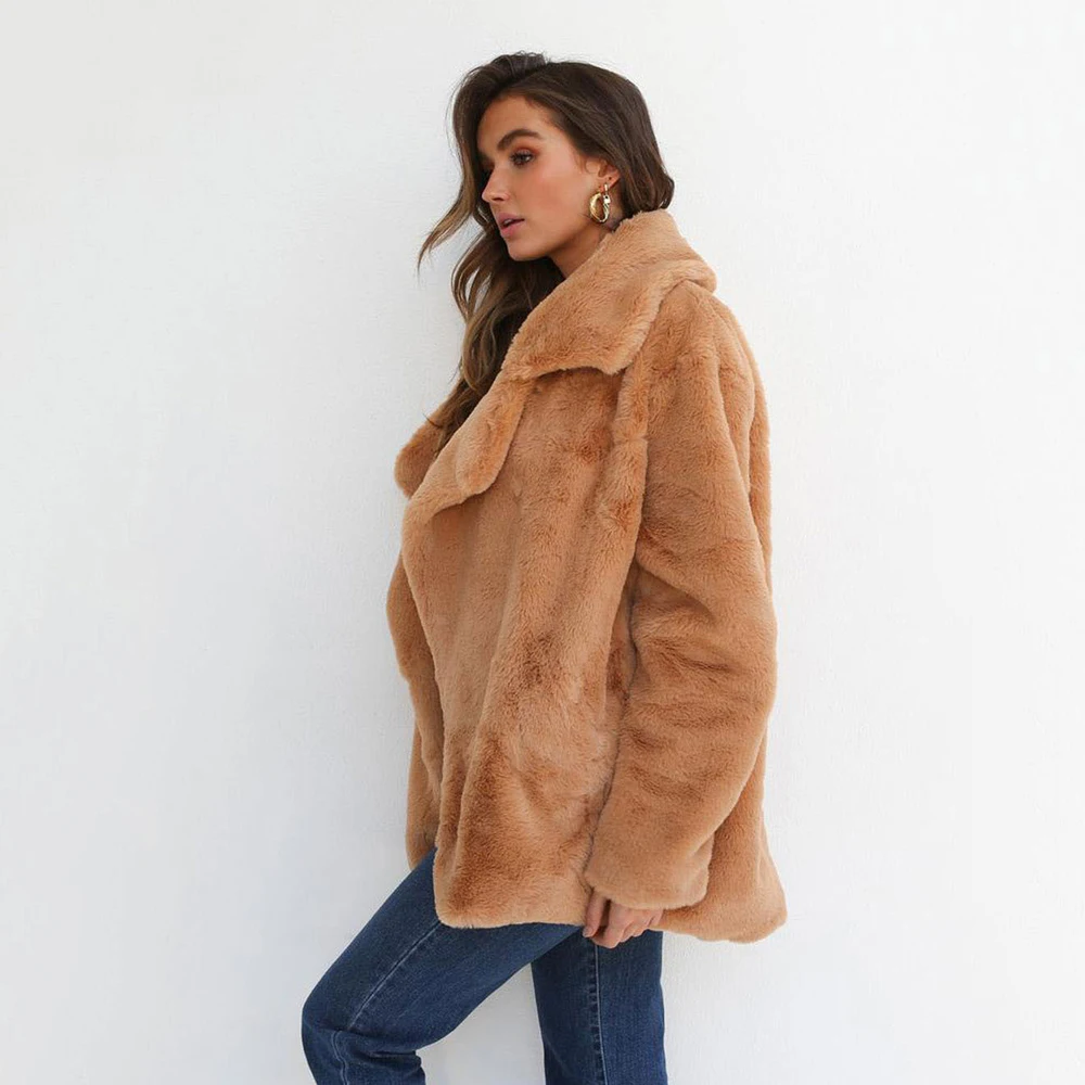 astounding  Winter Soft Plush Slim Women Jackets Turn Down Collar Warm Loose Casual Streetwear Clothing Female 