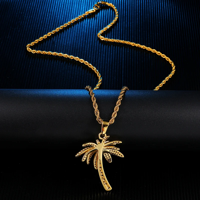 Bling Iced Out микро проложили CZ пальмовое дерево подвески и ожерелья для мужчин хип хоп рэппер ювелирные изделия с теннисной цепочкой
