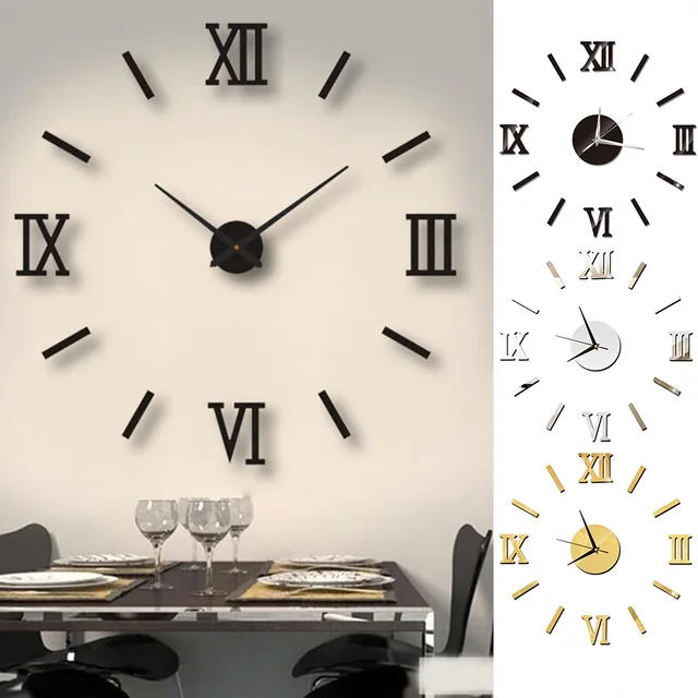 DIY Wall Clocks 3D Mirror Effect Clock Acrylic Wall Sticker Art Living Room Home Decor Modern Design Horloge Quartz Needle Watch 1