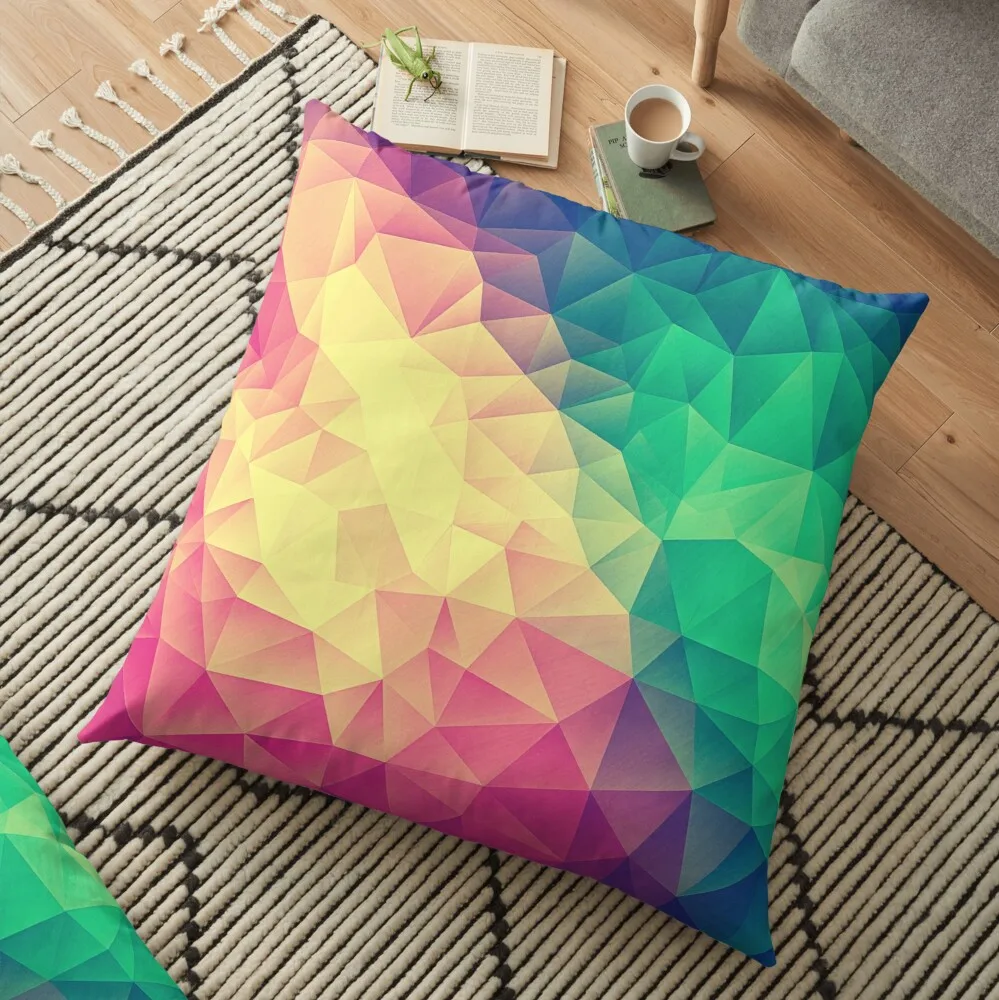 Abstract Polygon Multi Color Cubism Low Poly Triangle Design Floor Pillow1