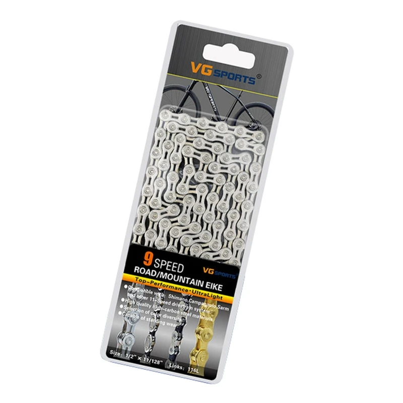 Vg Sports Ultralight 9 Speed Bicycle Chain Bike Half Full Hollow 116L Mountain Mtb Road Chains-Silver | Спорт и развлечения