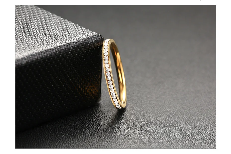 Для женщин Bling CZ камни обручальные кольца ювелирные с золотым оттенком из нержавеющей стали блестящие юбилей любовь обещания подарки