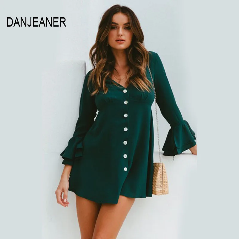 DANJEANER весеннее платье с рукавом-бабочкой и v-образным вырезом женское большого
