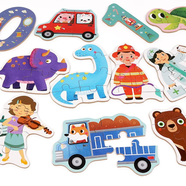 New Style Dinosaurs/ Vehicles Wooden Jigsaw Puzzle Kids Baby Learning Educational Toys for Children Wood Puzzles Toy Boys Girls 3