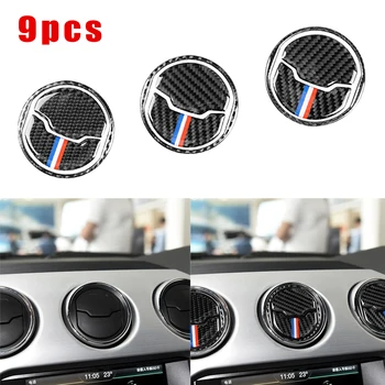 

9pcs Air Vent Outlet Frame Trim 9pc 9x Carbon Fiber For Ford Mustang 2015-19 Sticker Carbon fiber