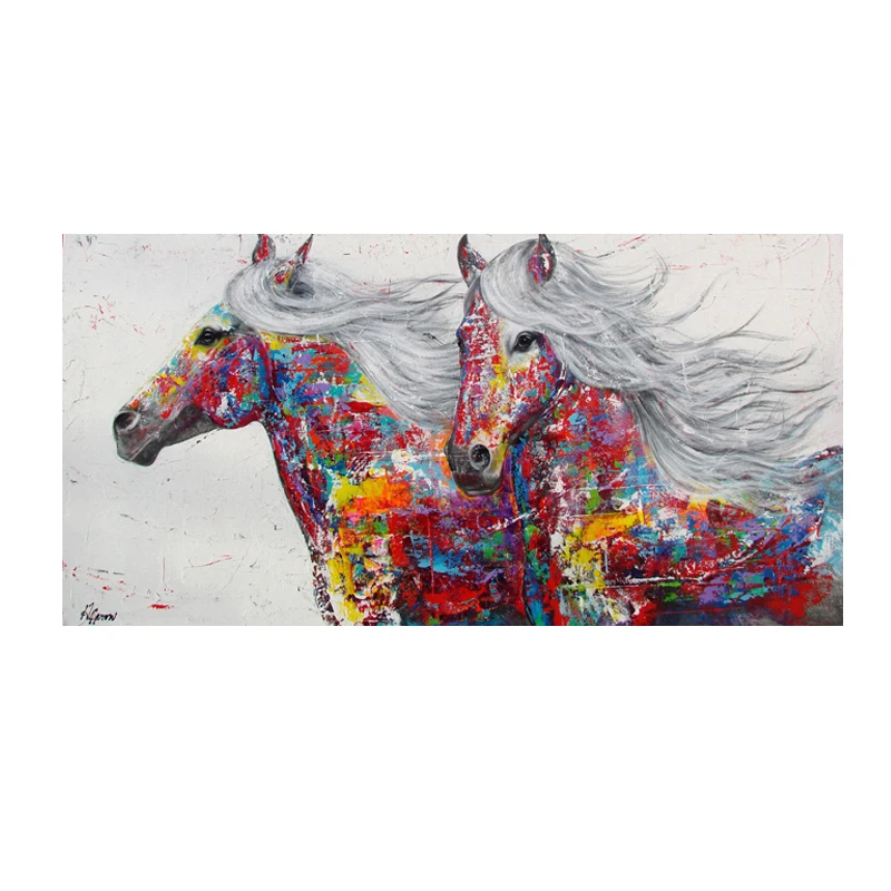 Картина с изображением животных двух лошадей, напечатанная на холсте, настенные художественные картины для гостиной, Современный домашний декор, Картина на холсте без рамки - Цвет: two horse