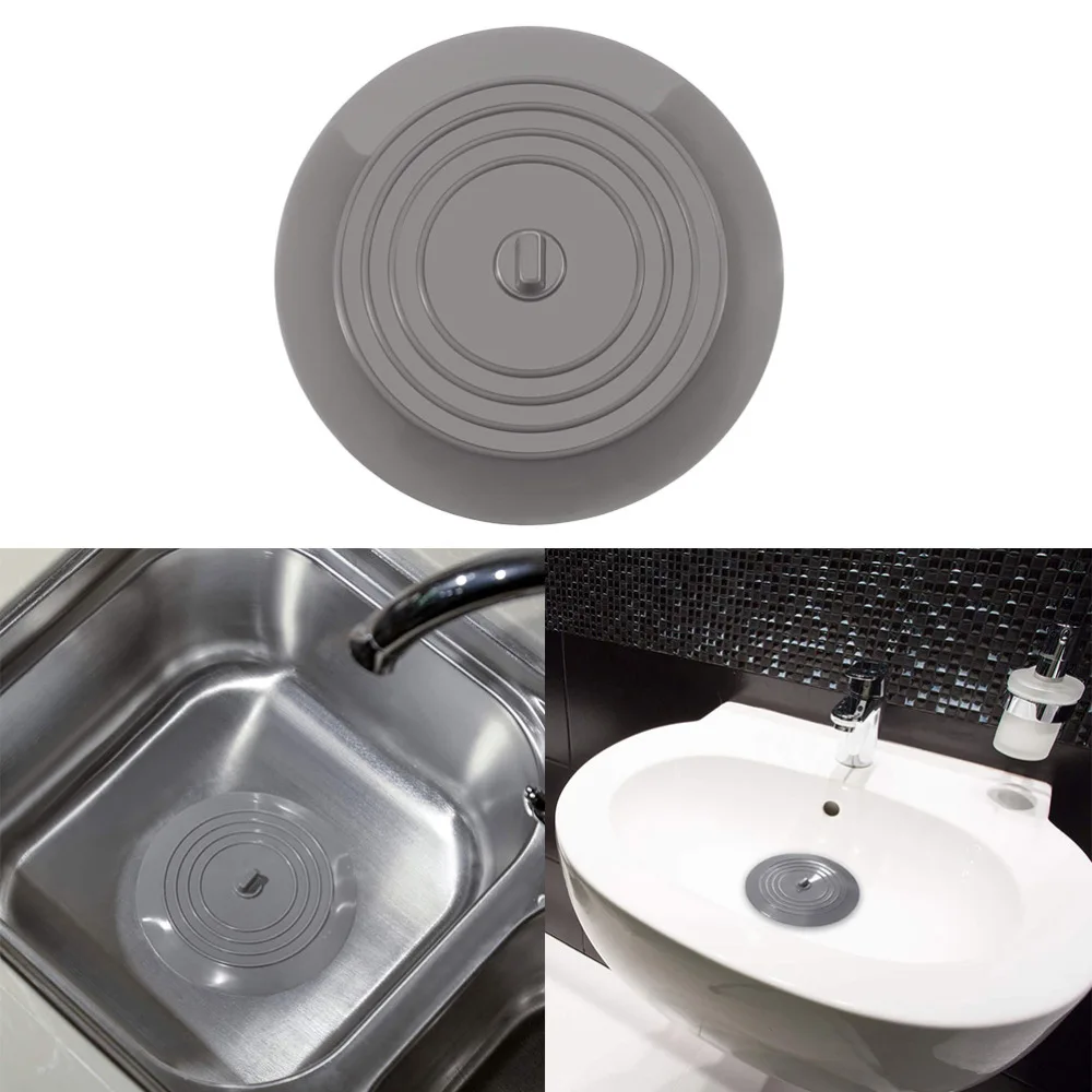 1pc Silicone Flat Drain Cover Kitchen Basin Round Drain Plug Leakage