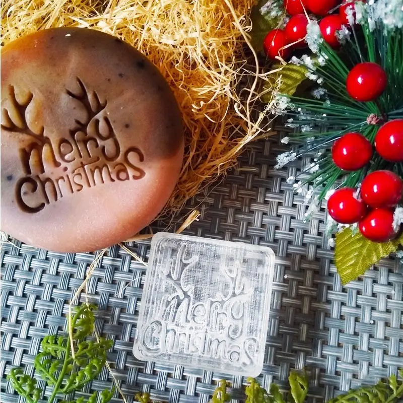 Merry Christmas рога прозрачное акриловое стекло мыло штамп печать для DIY мыловарения, печенья, выпечки