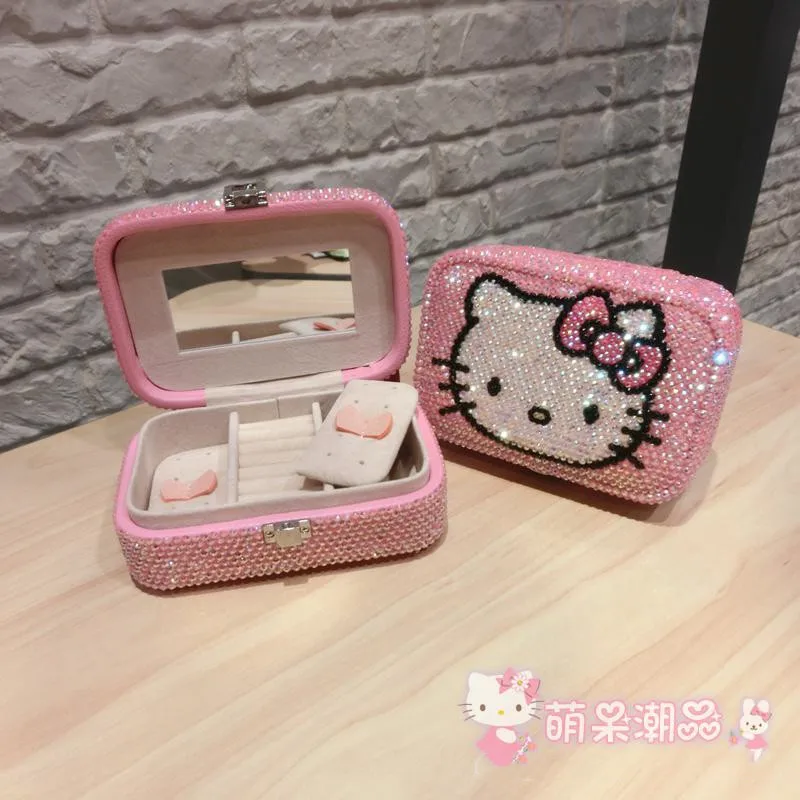 Hello kitty, ручная работа, сделай сам, шкатулка для украшений, сундук с сокровищами, аксессуары для принцесс, коробка для сережек с бриллиантами, портативная коробка для хранения ювелирных изделий