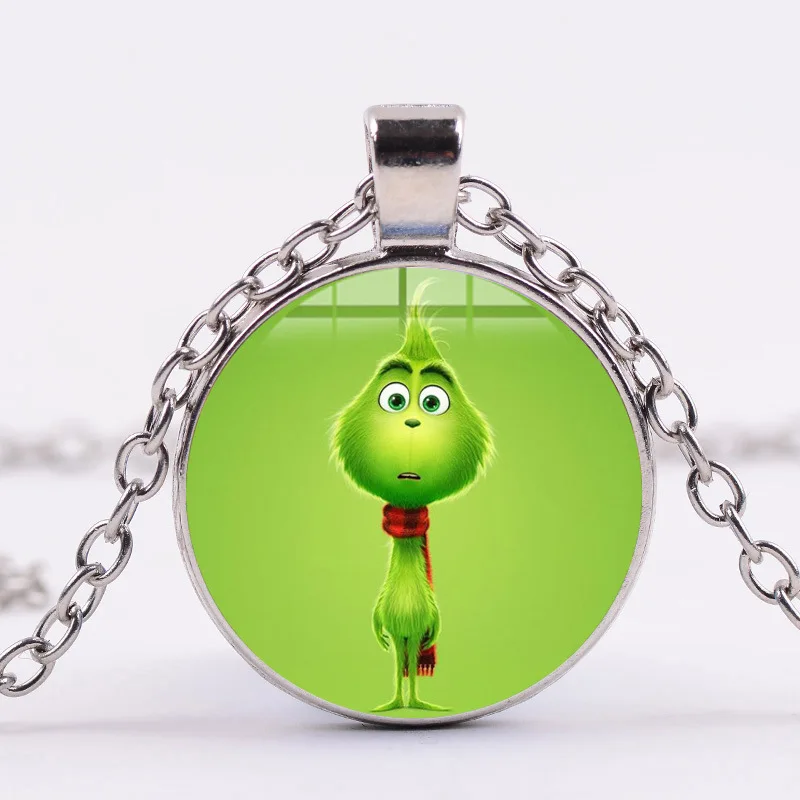 Рождественское ожерелье-гик Grinch, с изображением монстра, молодых зерен, с мультяшным принтом, стеклянный кабошон, драгоценное ожерелье, ювелирные изделия