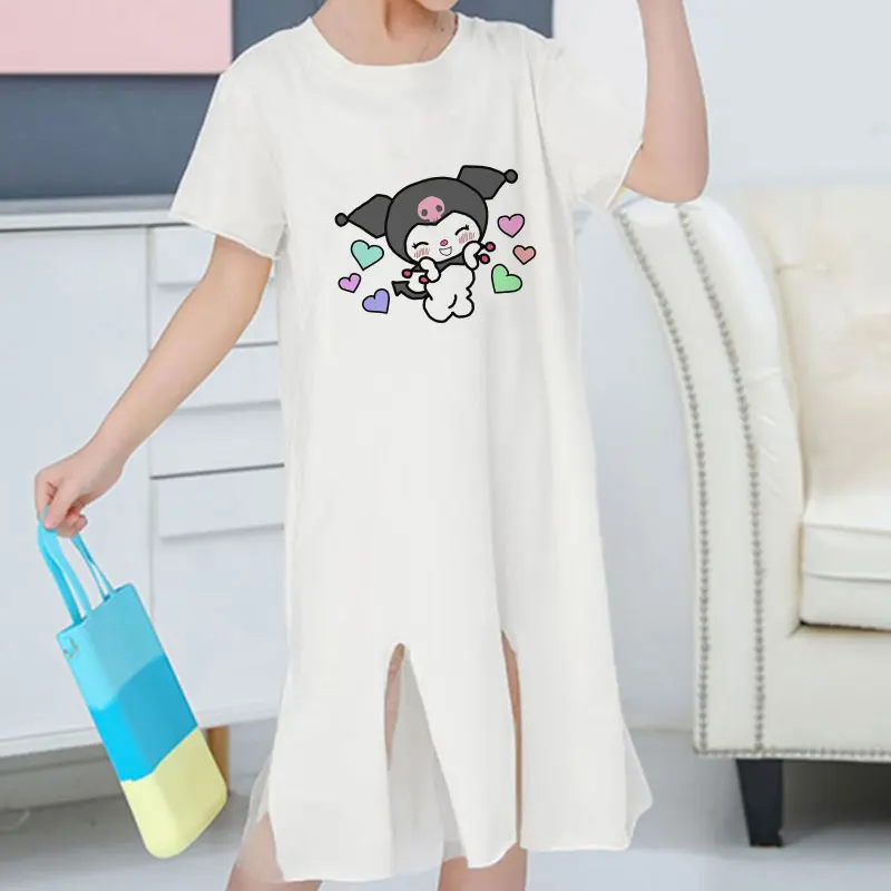 2020 New Black Melody Anime White Polyester Cotton Girl Dress Knee-Length Short Sleeve Kids Clothing 4 5 6 7 8 9 Years Old | Детская