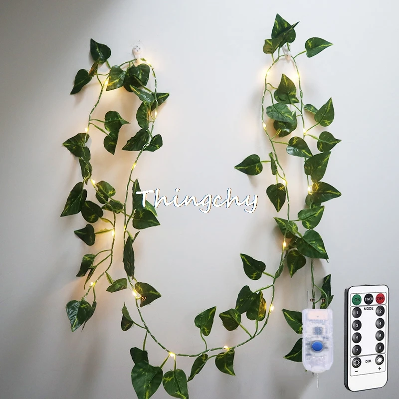 thumbnail image 1 of Guirnalda de luces LED con forma de hoja de hiedra y USB con mando a distancia, guirnalda para decoración del hogar y bodas, mini luces LED de cobre, 1 of 5