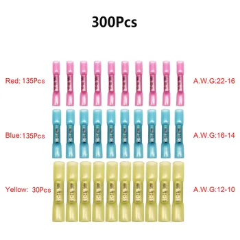 

300Pcs Mixed Waterproof Solder Seal Heat Shrink Terminals Electrical Wire Insulated Butt Connector Wire Cable Soldering Sleeve