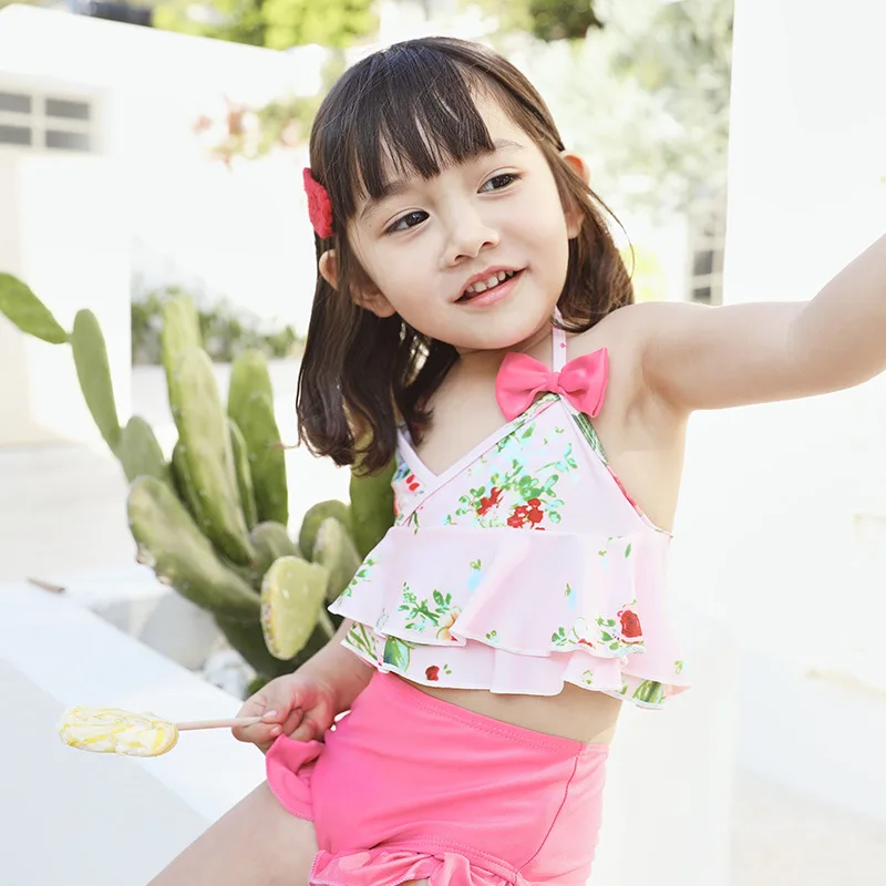

South Korea New Style INS Female Baby CHILDREN'S Swimwear Split High Waist Pants Long Sleeve Sun-resistant Children Hot Springs