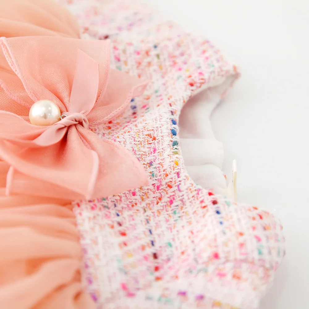 WLG/платья принцессы для маленьких девочек; детское розовое платье в стиле пэчворк с круглым вырезом и длинными рукавами; Милые праздничные платья для маленьких девочек