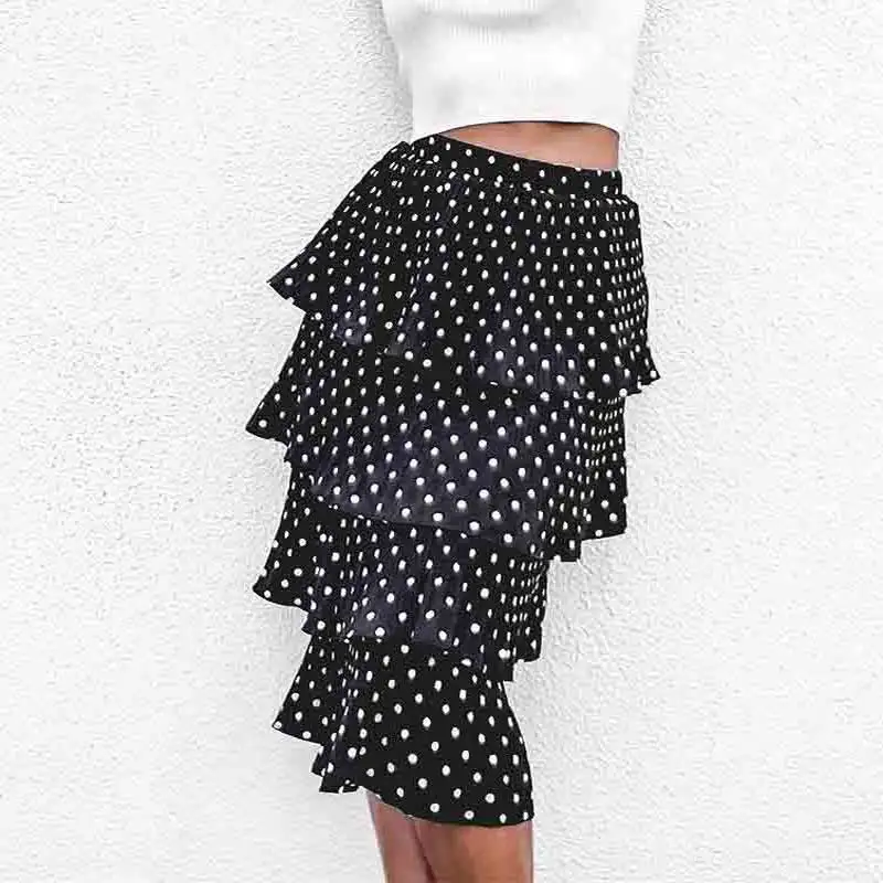 

Boho Inspired Polka dot multi layers elastic women skirts high waist pleated party skirt autumn winter ladies chic tiered skirt