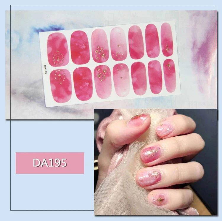 14 Tips Nail Art Full Cover Self Adhesive Nail Stickers Glitter Tips Wraps 3D Waterproof Nail Stickers Decals Manicure Supplies