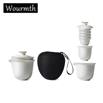 

Chinese One Pot Four Cups Teapot Ceramic Cover Bowl Complete Set of Travel Kung Fu Tea Set ,Portable Quick Cup Porcelain Gift