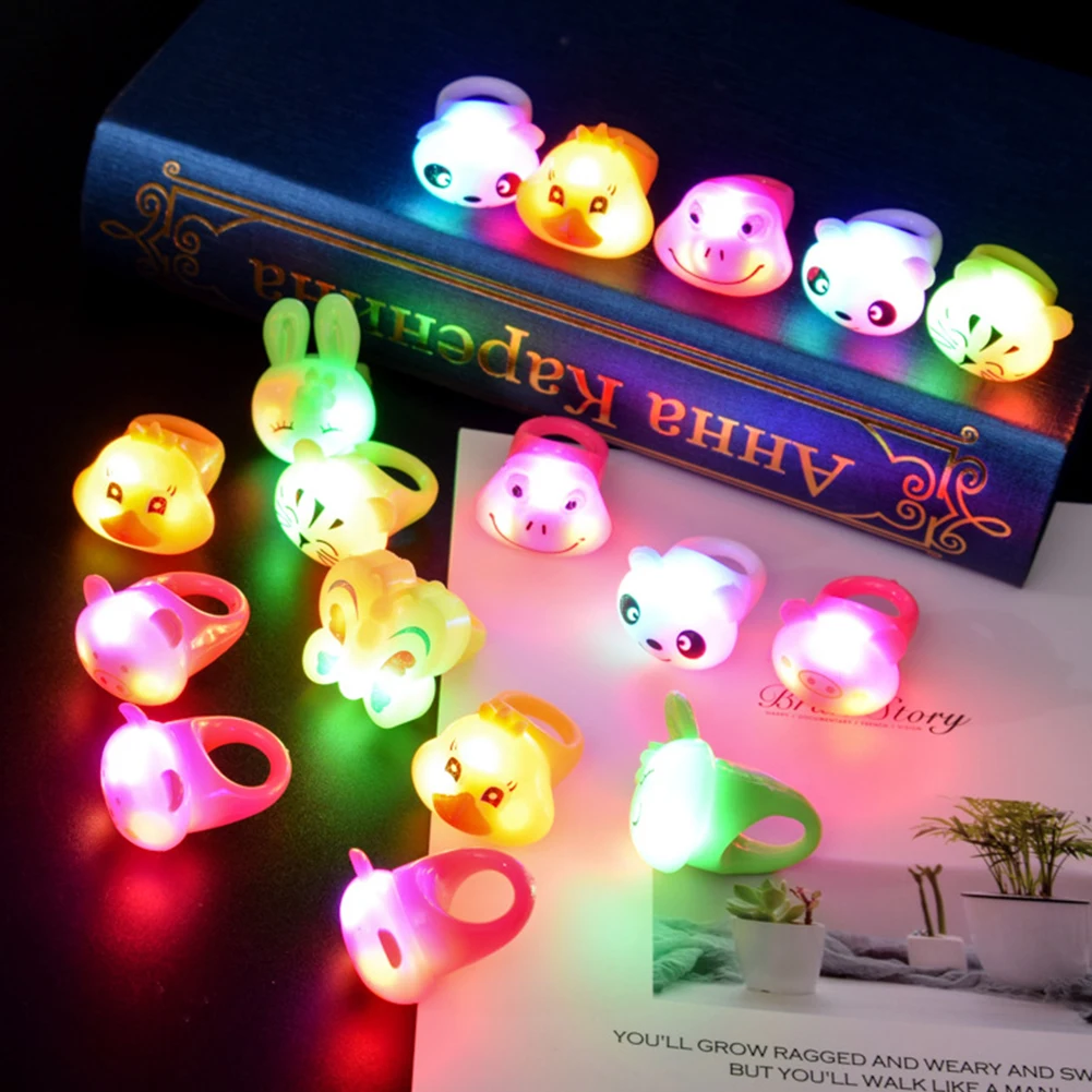 Cartoon Animal Glow in Dark LED Light Up Ring Kids Children Toy Party Supplies so cute 2