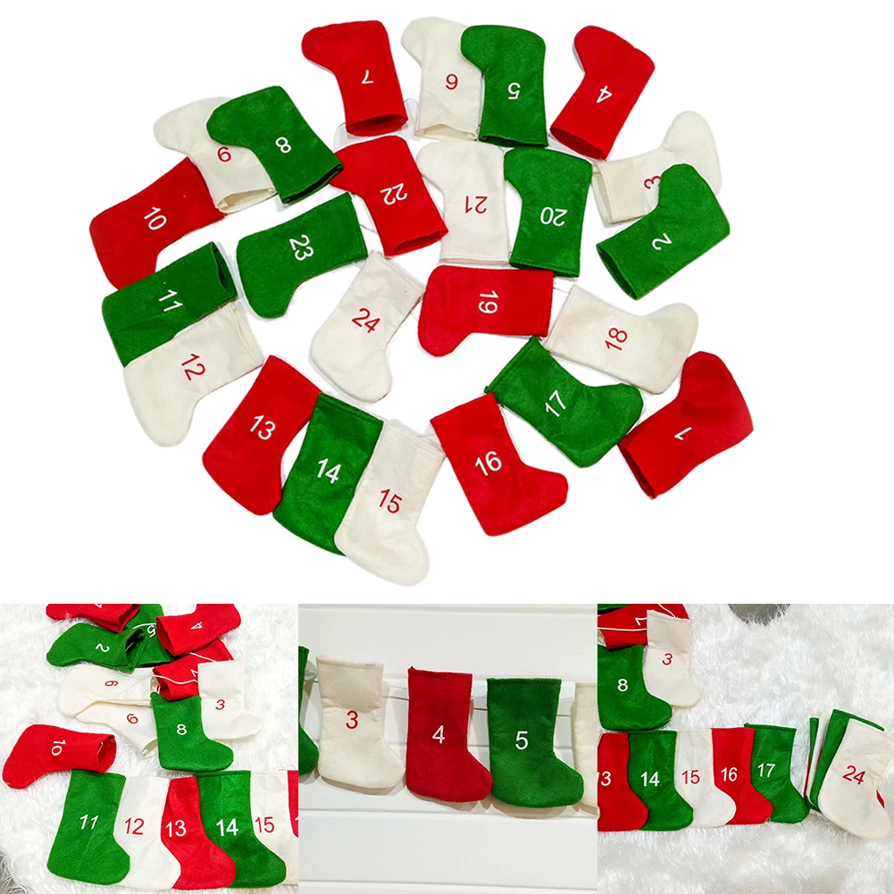 

24PCS Ornament 24 Days Countdown Advent Calendar Socks Kids Tree DIY Christmas Stockings Home Party Shopping Mall Gift Bag