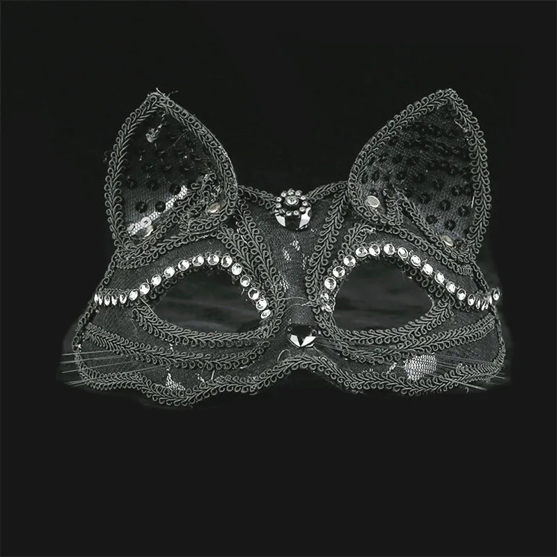 Venetian Masquerade Mask Women's Sexy Black Glitter Fancy Cat Lace Eye Mask Festival Party Toys Cute Kids Toys 30LY31 (1)