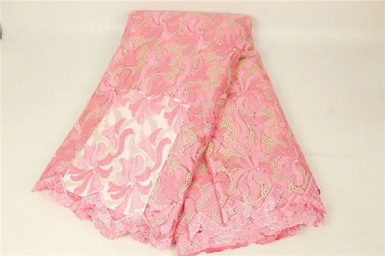 pink Latest French Beaded Green Lace Fabric Guipure African Lace Fabric Voile Lace For Wedding Party Floral Embroidery Nigerian Lace - Цвет: pink