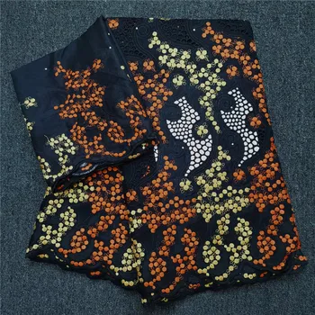 

Graceful black 5+2y design African cotton lace fabric embroidery Swiss voile lace fabric NCV45(5+2y)