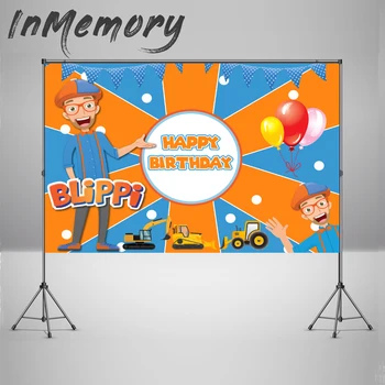 

Blippi Backdrop For Boys Birthday Photography Construction Party Banner Orange Blue Striped Backdrop Dump Truck Photo Studio