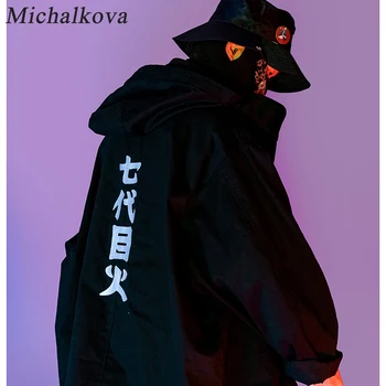 

Jogger Embroidered loose hood men's clothing jacket windbreaker Harajuku clothes masculine Hip hop zipper Cardigan michalkova