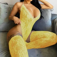 OMSJ Women's Sexy Lace Bodysuit Sleeveless See-through Backless Deep V-neck Skinny Halter Jumpsuit With Socks Female New Style - Image 5