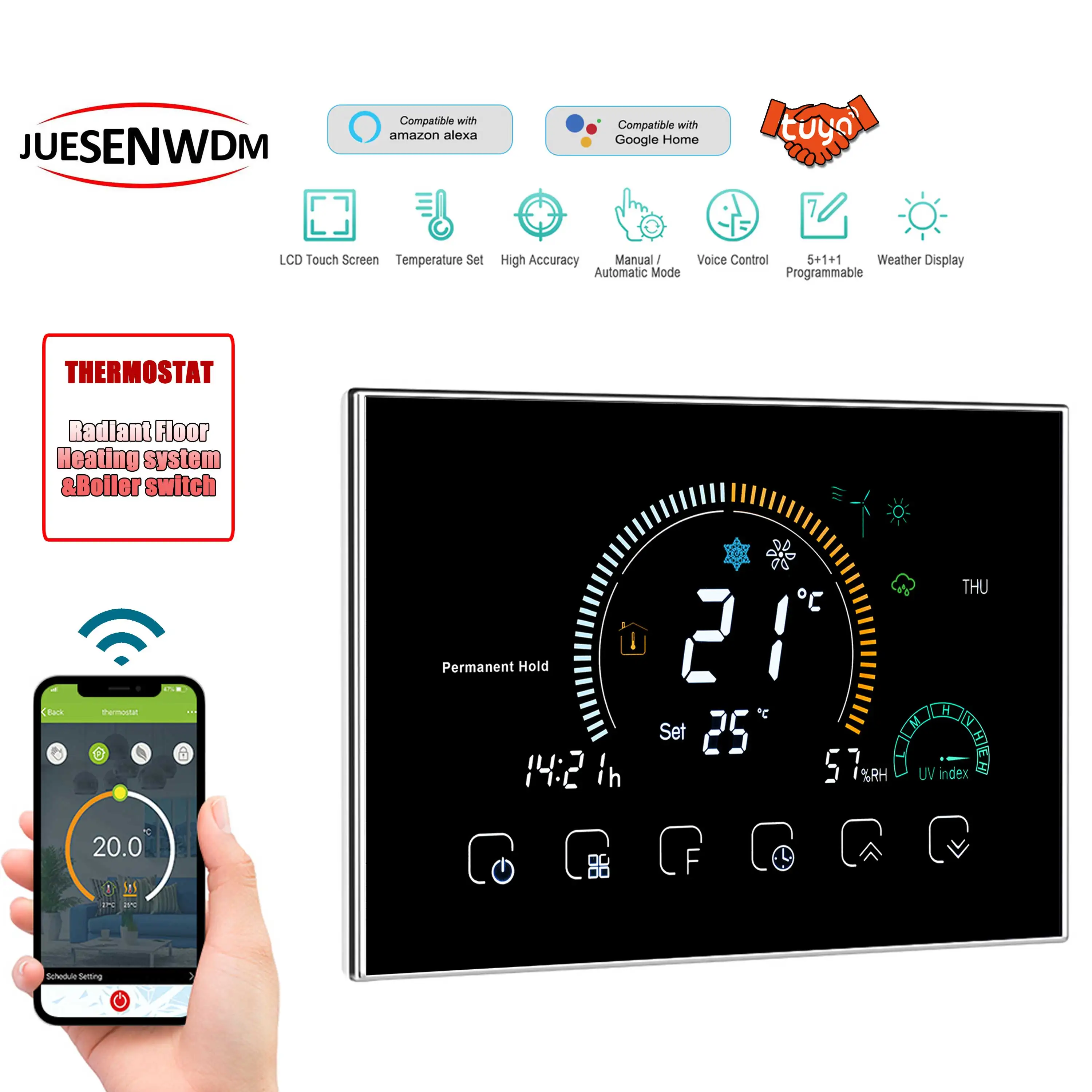 Dual Sensor Big Screen Application TUYA WIFI Thermostat for Water Heating  System, Electrical Floor Heating,Hydronic Valves - AliExpress