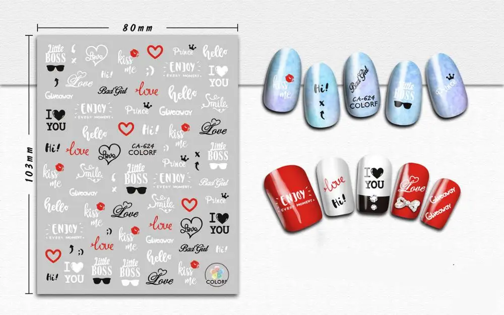 Стикер для ногтей 3D дизайн ногтей слайдер Фольга для татуажа, чем сердце письмо дизайн украшения Маникюр Советы Клей Наклейки Обертывания Pegatinas - Цвет: Слоновая кость