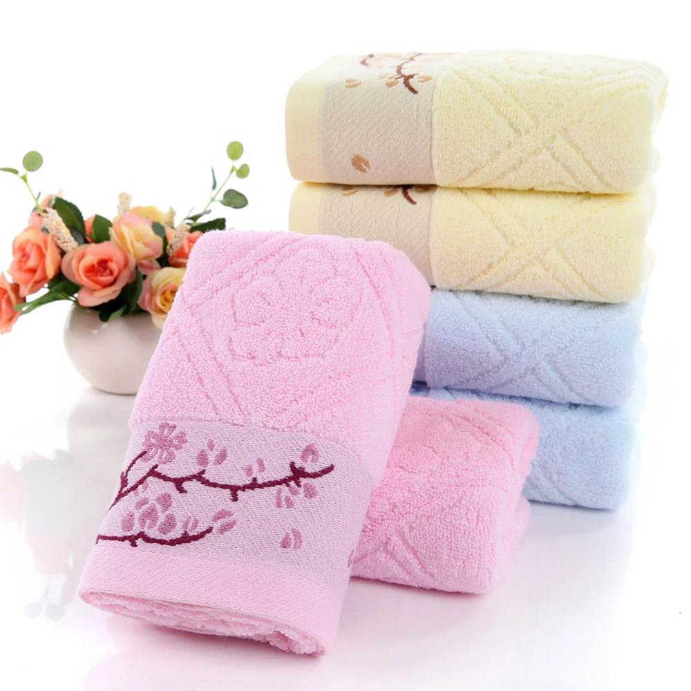 35*75cm/27*16.5cm Plain Coloured Cotton Towel Plum Blossom Decor Hand Face Towels For Bathroom Bath Washing High Quality | Дом и сад